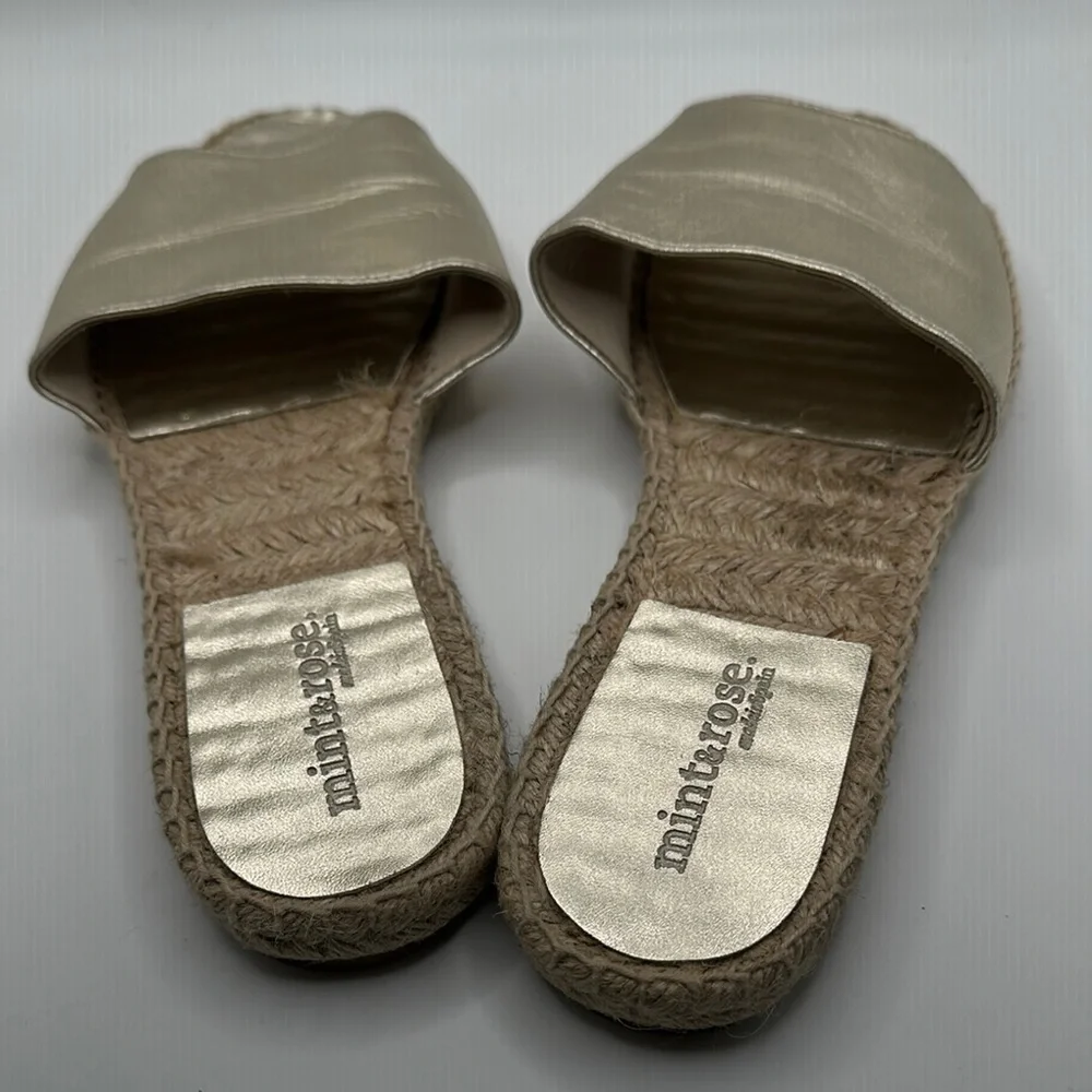 Mint & Rose Sz 11 Metallic Gold Slide Sandals Made‎ in Spain